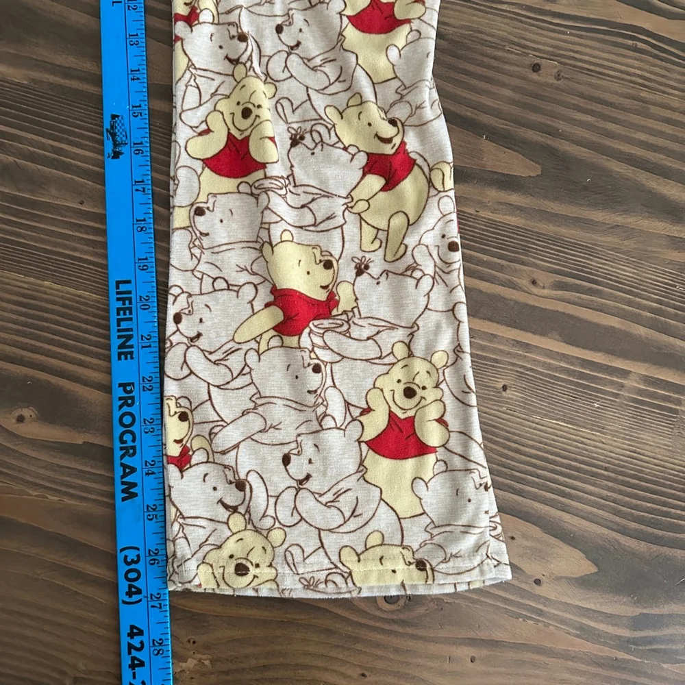 Womens Winnie the Pooh Pajama Pants S Cozy Cute Lounge Beige Red Disney - Picture 7 of 8